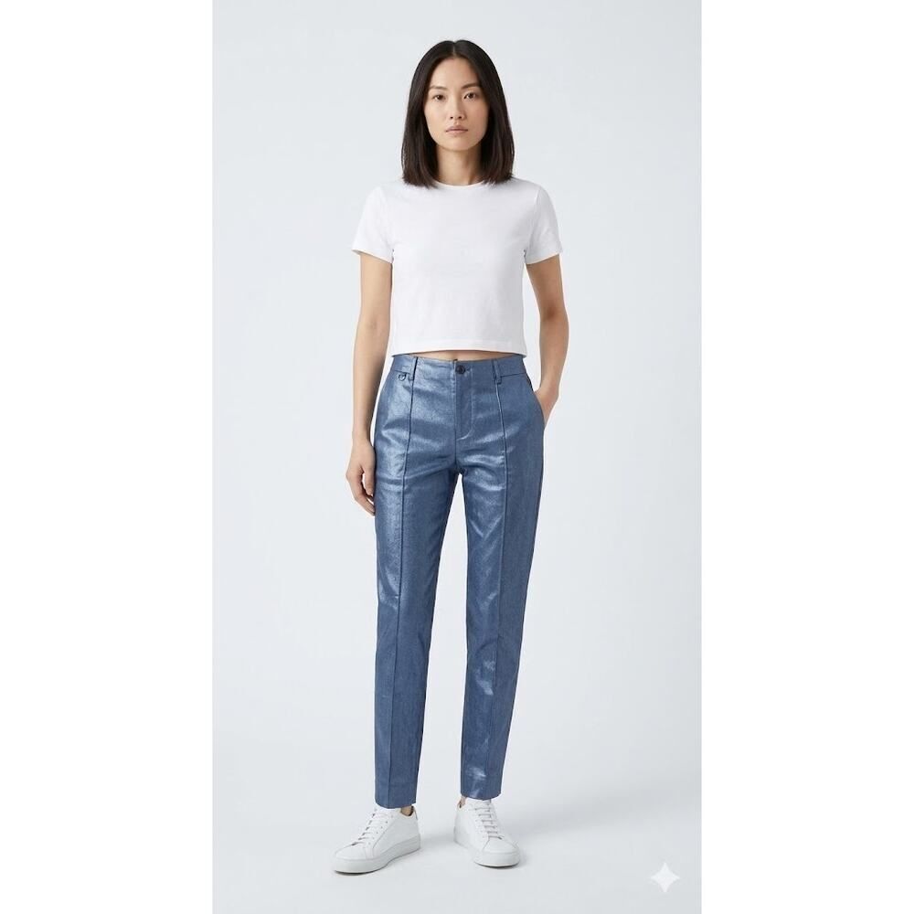 Anthropologie The Essential Slim Metallic Blue Tailored Pants Size 6